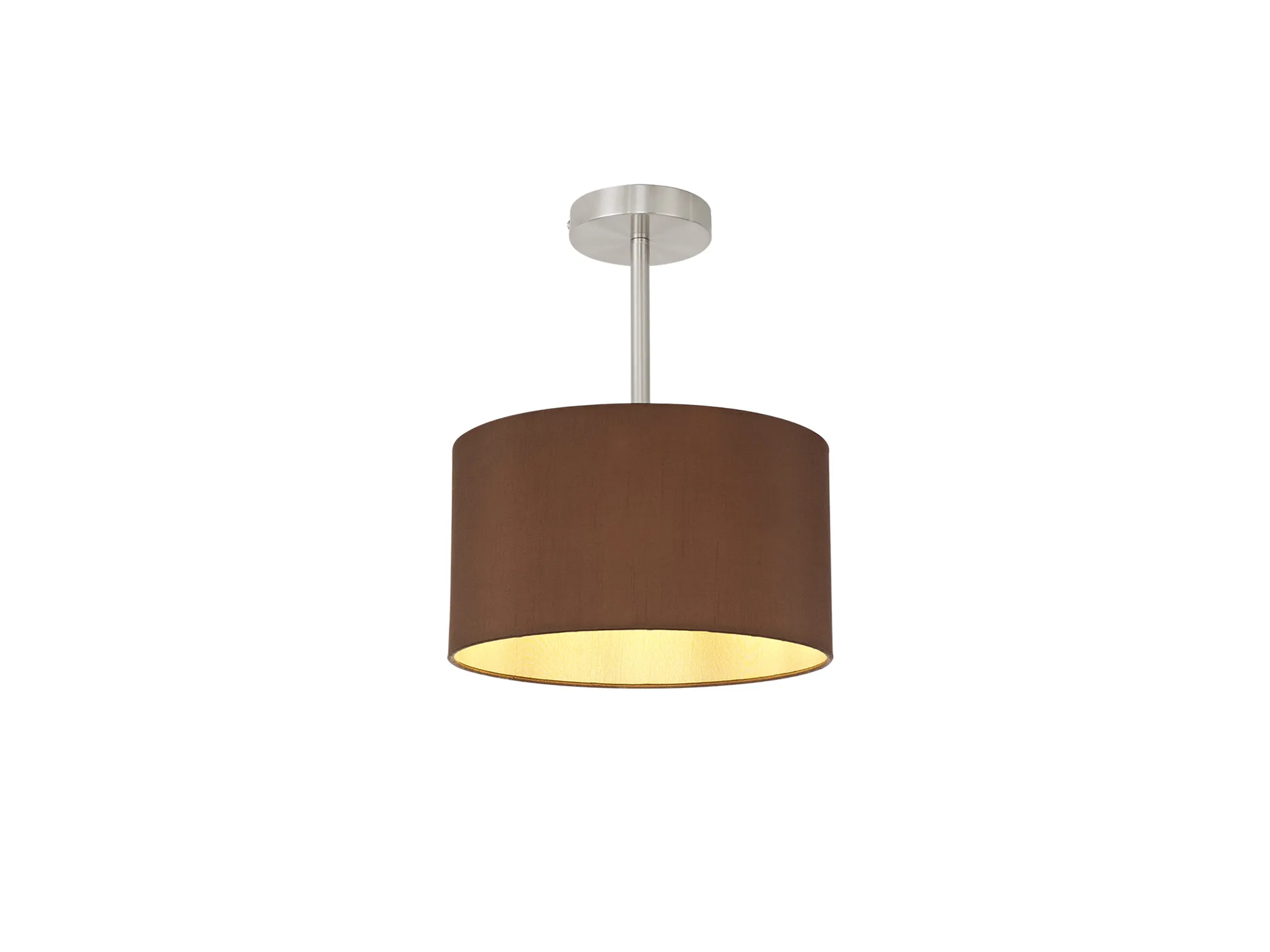 DK0242  Baymont 30cm Semi Flush 1 Light Satin Nickel, Raw Cocoa/Grecian Bronze